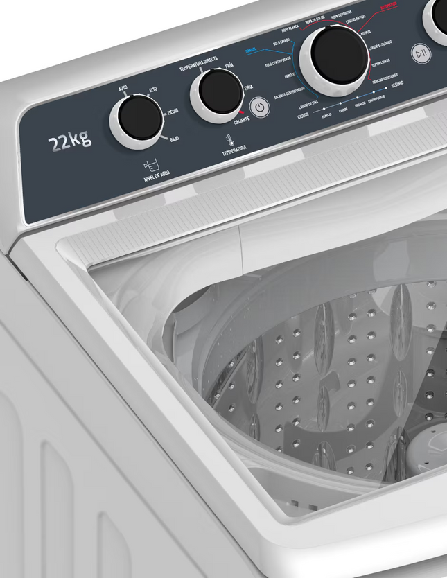 Lavadora Automática Mirage LMA022G | 22 kg | Carga Superior | 10 Programas | Tina de Acero Inoxidable | Alta Capacidad | Color Gris
