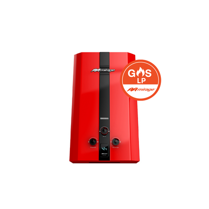 Boiler de Gas LP Mirage FLUX 16L/min | Baja Presión de Agua | Encendido Automático | Alta Capacidad | Color Rojo | Hasta 3 Servicios