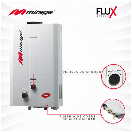 Boiler de Gas LP Mirage FLUX 6L/min Blanco | Cero Presión de Agua | Encendido Automático | Compacto | MBF06ED
