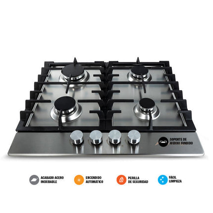 🔥 Parrilla SPARX MPS60GB de Gas | 4 Quemadores | Acero Inoxidable | Encendido Electrónico | Parrillas de Hierro Fundido | 60 cm de Ancho